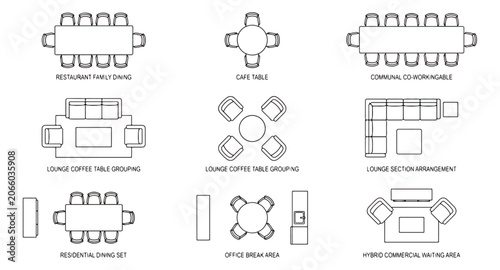 Photos Architectural floor plan furniture symbols, 9 interior layout icons for restaura