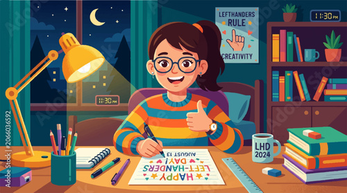 Vector illustration of a girl, learning coding, programming, and development at night, with colorful design elements