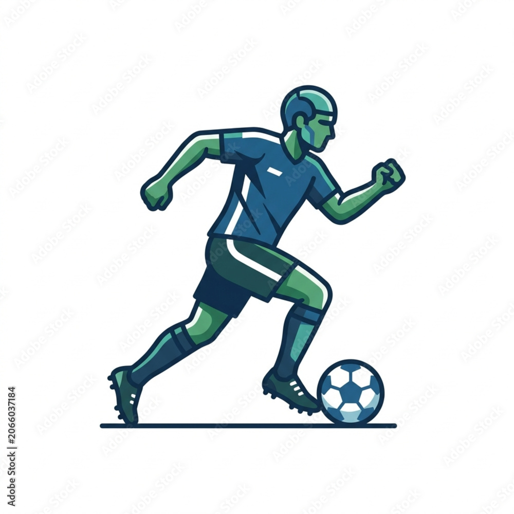 Fototapeta premium Soccer Player Running with Ball Pixel Art Style.