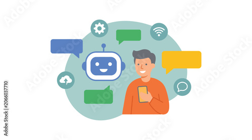 Chatbot and Man Communication Technology Concept for Mobile Customer Support and Virtual Assistant
