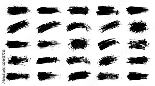 Foto Assorted artistic ink and paint brush strokes in various shapes and styles with