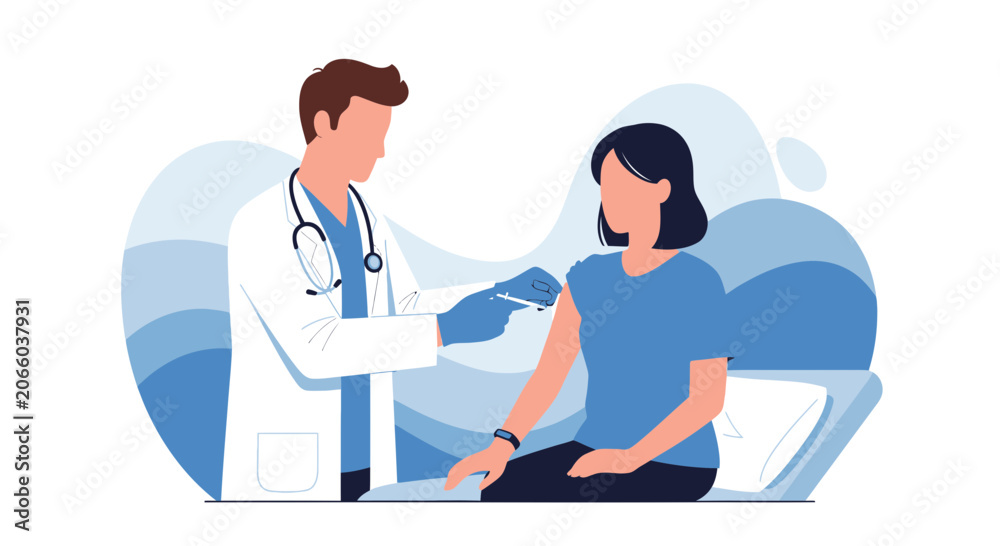 Fototapeta premium Medical Professional Administering an Injection to a Patient in a Modern Illustration