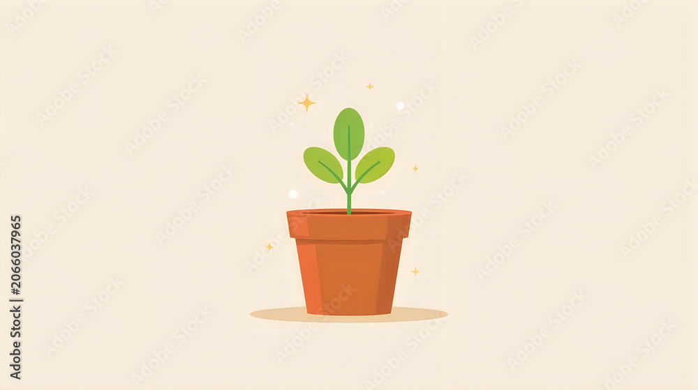 Fototapeta premium Sprouting Plant in Pot on Beige Background