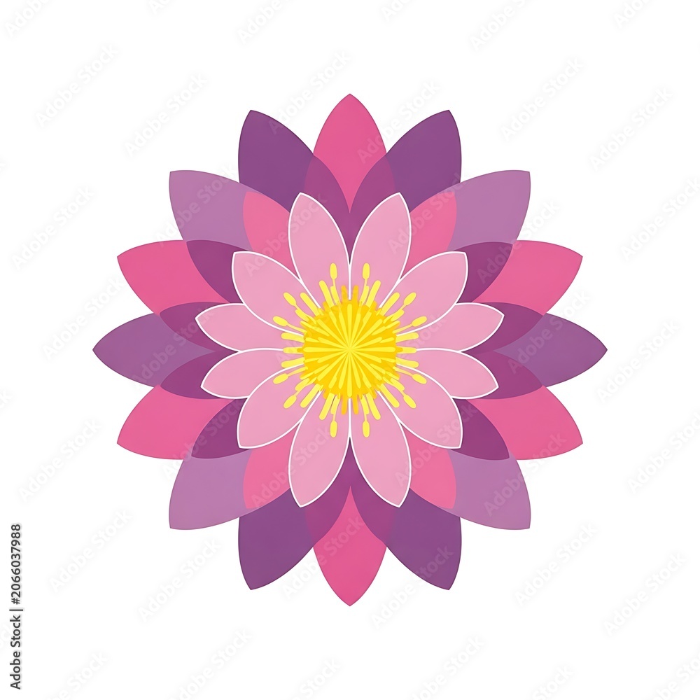 Fototapeta premium Vibrant purple and pink flower with yellow center.