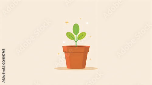 Sprouting Plant in Pot on Beige Background