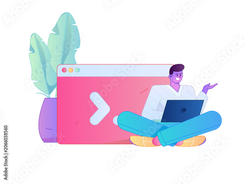 Programming teaching development flat character vector concept operation hand drawn illustration
