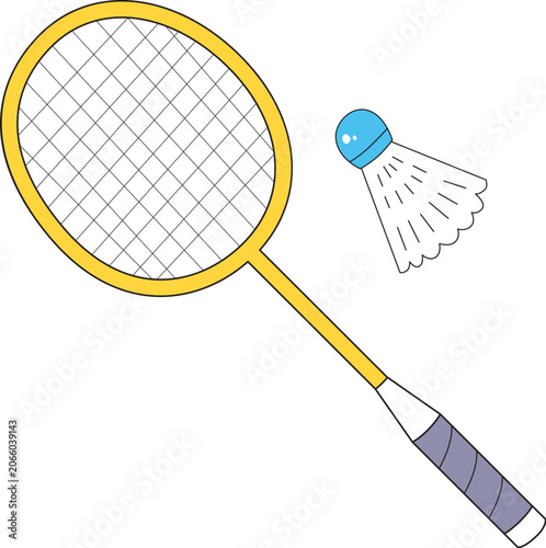 Yellow badminton racket and shuttlecock