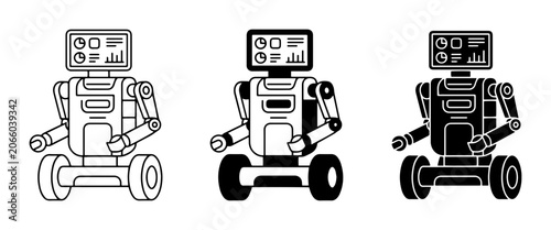 Bild auf Leinwand Robot Icons Set, Futuristic Android Character Vector Graphics, Technology Automa