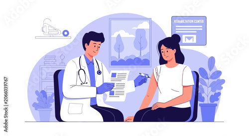 Medical Professional Administering Injection and Consulting Patient with a Good Health State