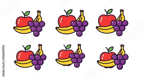 Colorful cartoon grapes and wine bottles illustration.
