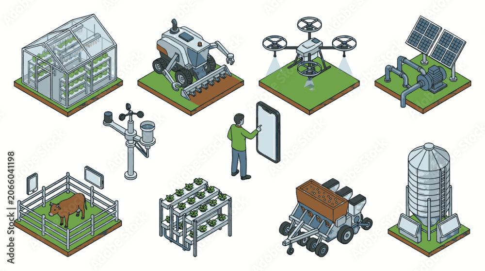 Naklejka premium Smart Farming Technology and Agriculture Innovations Illustrated.