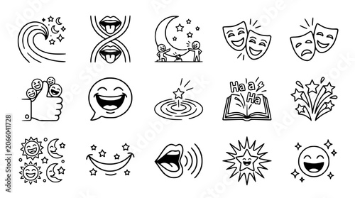 Foto Hand-drawn Icons: Emotions, Comedy, Tragedy, Night, and Celebration