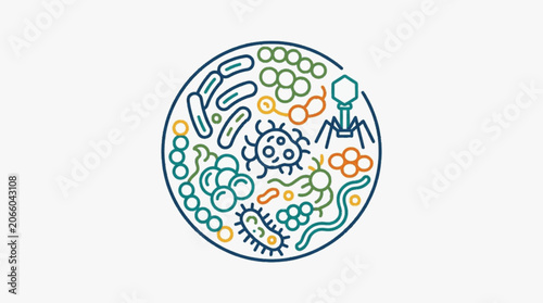 Canvastavla Microscopic organisms and viruses in a petri dish illustration.