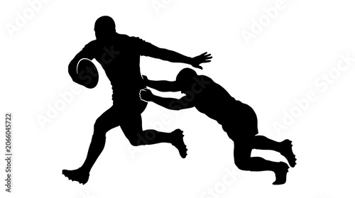 American Football Player Running with Ball Tackled by Opponent Silhouette