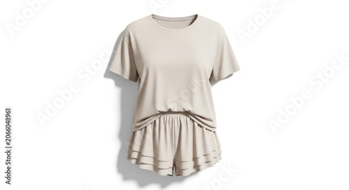 Nude Women's Lounge Set Mockup, Relaxed and Comfortable T-Shirt and Shorts Outfit