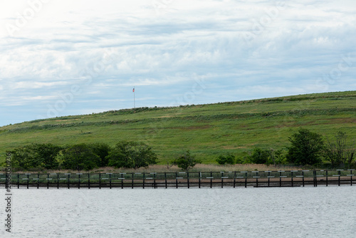 Freshkills Park wetlands and grasslands along the Arthur Kill on Staten Island, New York, viewed from Carteret, New Jersey.