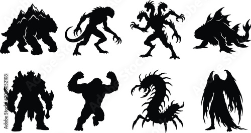 Fényképezés Fantasy Monster and Mythical Creature Silhouette Collection for Game and Horror