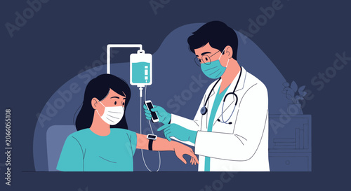 Medical Professional Administering IV Drip Treatment to Patient During Pandemic Period