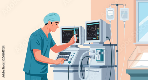 Medical Professional Administering Medication And Checking Vital Signs In A Modern Hospital