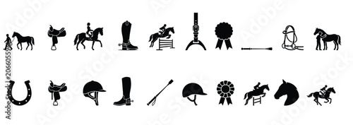 Photos Equestrian Horse Riding and Show Jumping Silhouette Icon Collection