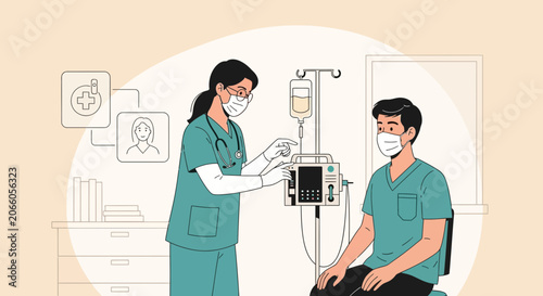 Medical Professional Administering Treatment and Caring Patient During Disease or Illness