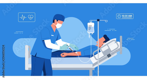 Medical Professional Administering Treatment and Caring For Patient in Hospital Setting