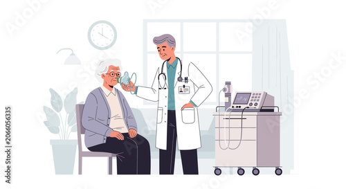 Medical Professional Administering Respiratory Therapy to Senior Citizen at Clinic