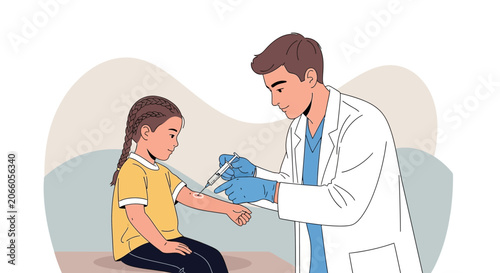 Medical Professional Administering The Vaccine Injection To A Brave And Calm Little Girl