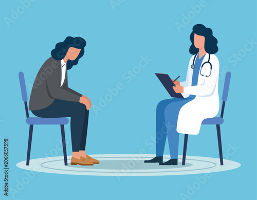 Doctor Consulting Depressed Patient: Mental Health Care, Therapy Session, Medical Checkup, Psychological Support, Healthcare Consultation