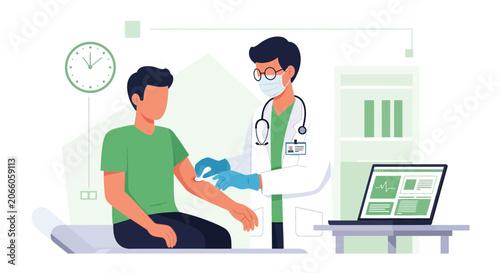 Medical Professional Administering Vaccine Shot to A Patient with Modern Equipment Illustration