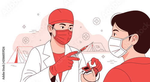 Medical Professional Administering Vaccine Shot to A Patient with Pulse Oximeter Reading