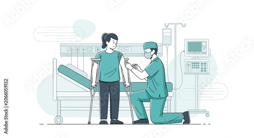 Medical Professional Administering Vaccine Shot to Ambulatory Patient in Hospital Room