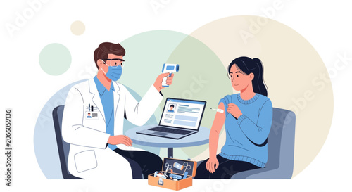 Medical Professional Administering Vaccine Shot to A Patient with Thermometer Checking Temperature