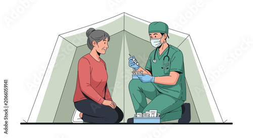 Medical Professional Administering Vaccine Shot to An Older Woman in a Clinic Setting