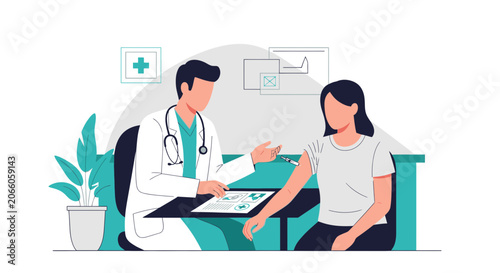 Medical Professional Administering Vaccine Shot to Female Patient in Clinic Setting
