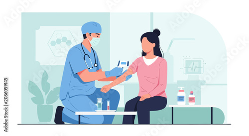 Medical Professional Administering Vaccine Shot to Female Patient, Healthcare Clinic Setting