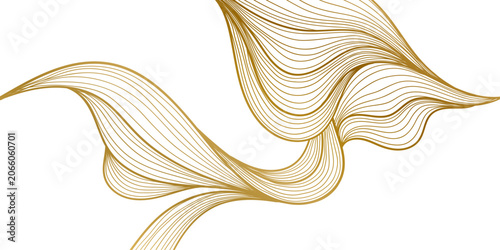 Luxury gold wave pattern with flowing elegant lines, soft silk texture, geometric curves, Japanese ornament style background