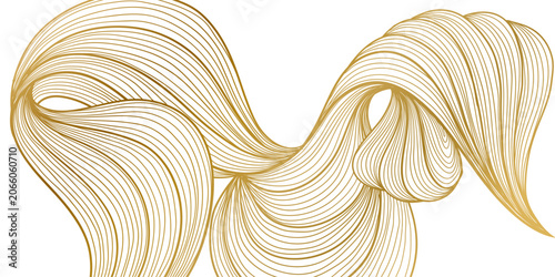 Luxury abstract gold wave pattern, card, elegant flowing lines background, soft silk texture, geometric curves, Japanese ornament, business banner, wedding stationery, wallpaper