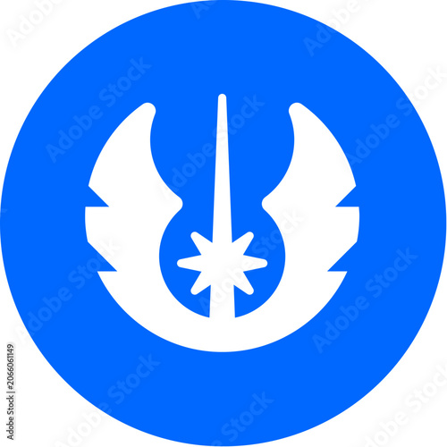 Obraz na płótnie Jedi icon on bold blue circle badge for sci-fi wings crest emblem space fantasy