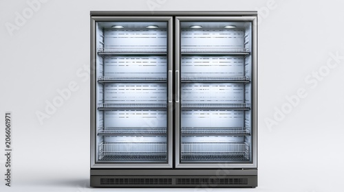 Empty Double Door Commercial Refrigerator with Glass Front