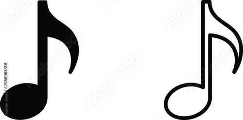 Photos Set of black eighth musical note vector icons in solid and outline styles isolat
