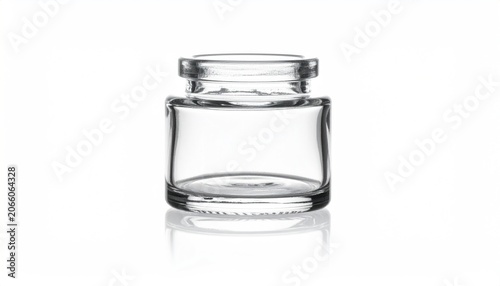 Empty glass jar on white background.