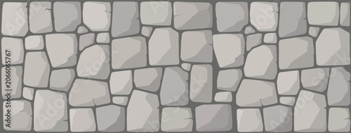 Horizontal Grey Stone Wall Seamless Border Element Architecture Frame Background Vector Illustration