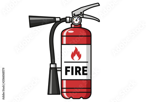 Red Fire Extinguisher With Safety Label.