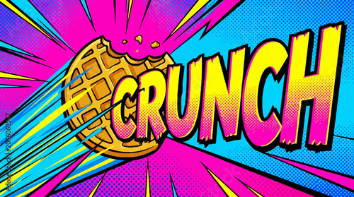 Comic book style graphic of a bitten waffle with dynamic speed lines