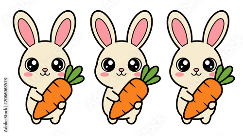 Cute baby rabbit cartoon holding a carrot on a white background