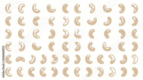 Canvastavla A collection of cashew nuts arranged in a grid pattern on a white background, showcasing their unique curved shape and light brown color