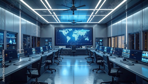 Modern Control Room with Global Display.