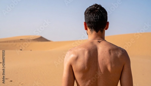 Man Standing Alone in Desert Landscape.