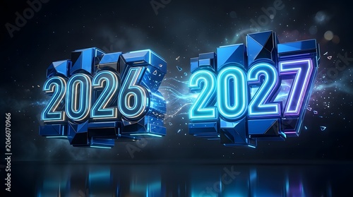 Glowing blue 3d future years 2026 and 2027